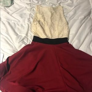 Cream and red dress